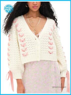 Y2K V-Neck Pullover Sweater Retro Loose Fit Long Sleeve Lace Up Crop Top